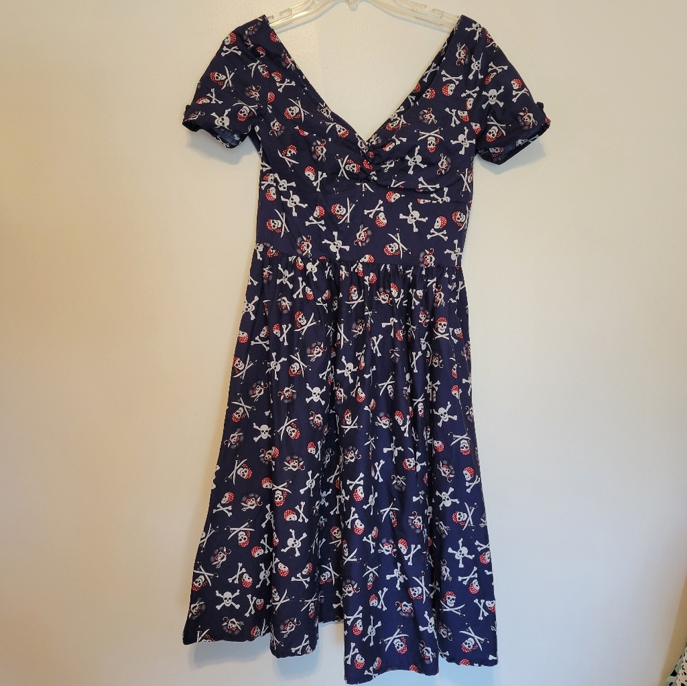 Unique vintage navy blue pirate print dress